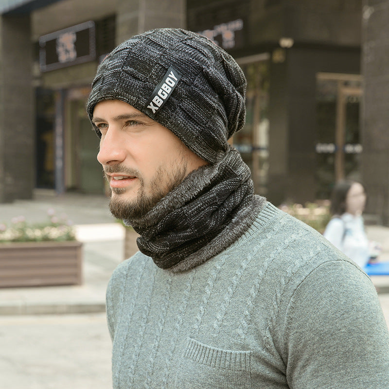 Winter Hat Pullover Hat Bib Suit Plush Wool Hat Men's Knitting Hat