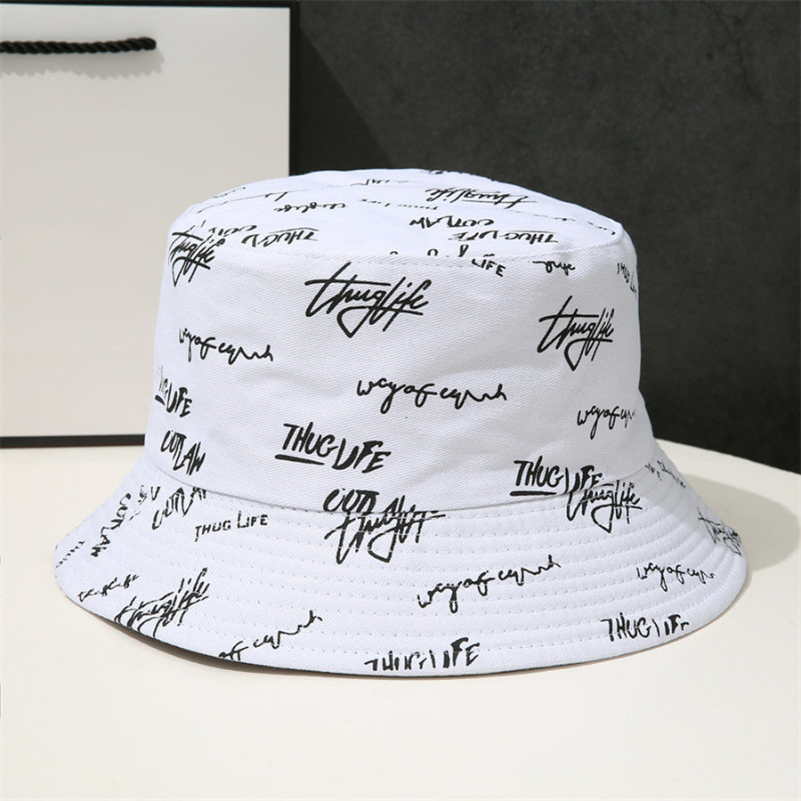 Letter Embroidery Bucket Hat Reversible Solid Hip Hop Couple