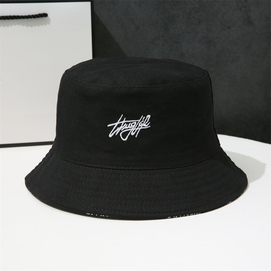 Letter Embroidery Bucket Hat Reversible Solid Hip Hop Couple