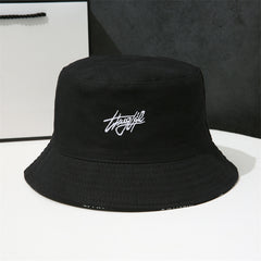 Letter Embroidery Bucket Hat Reversible Solid Hip Hop Couple