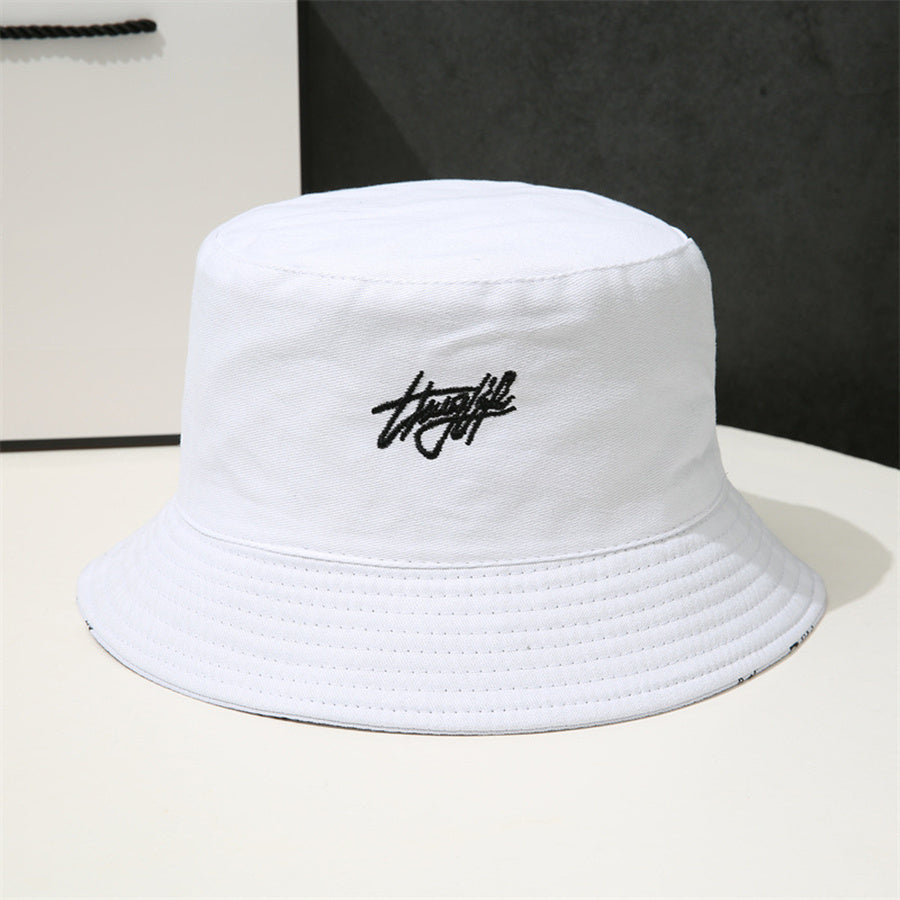 Letter Embroidery Bucket Hat Reversible Solid Hip Hop Couple