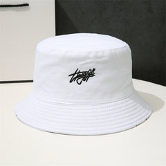 Letter Embroidery Bucket Hat Reversible Solid Hip Hop Couple