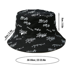 Letter Embroidery Bucket Hat Reversible Solid Hip Hop Couple