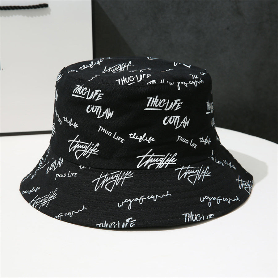 Letter Embroidery Bucket Hat Reversible Solid Hip Hop Couple