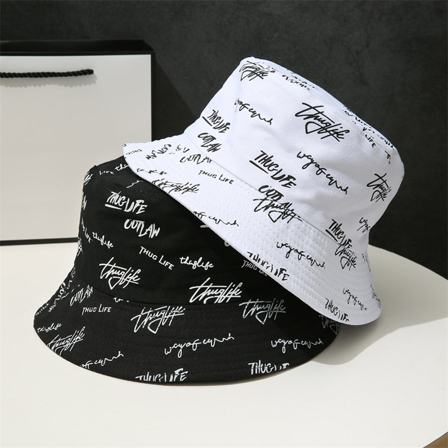 Letter Embroidery Bucket Hat Reversible Solid Hip Hop Couple