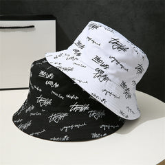 Letter Embroidery Bucket Hat Reversible Solid Hip Hop Couple