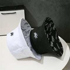 Letter Embroidery Bucket Hat Reversible Solid Hip Hop Couple