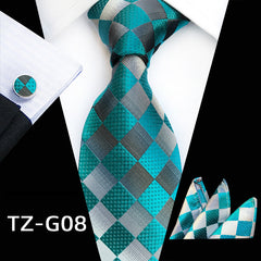 Men's Plaid Formal Tie Three Piece Suit with Accessories