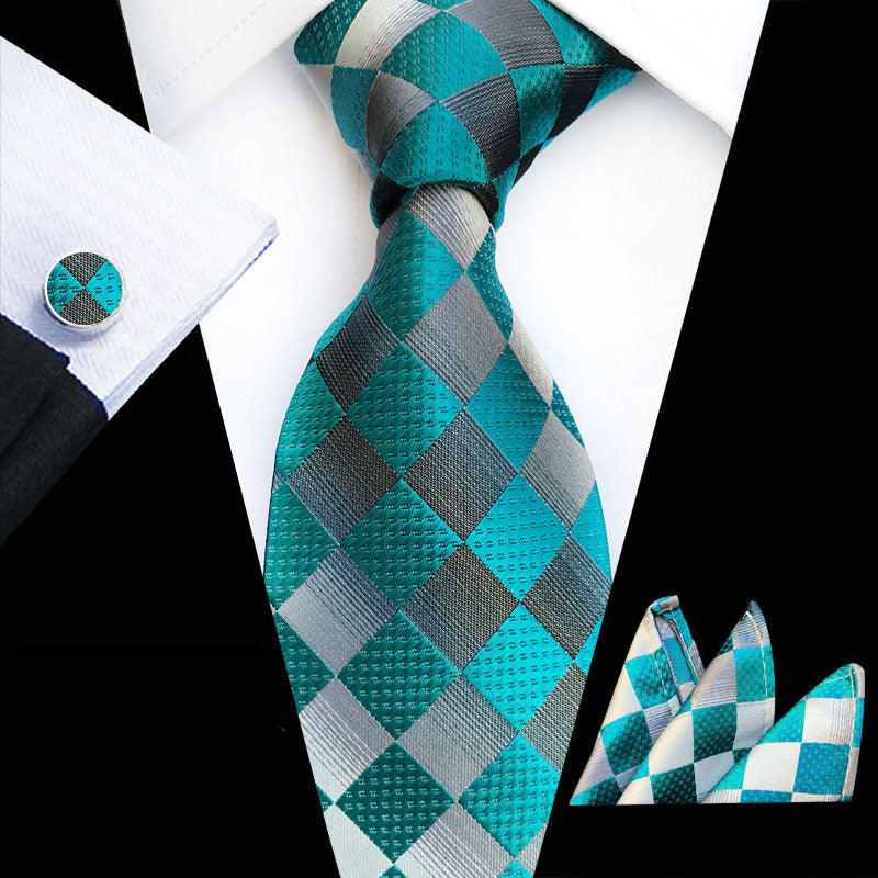 Men's Plaid Formal Tie Three Piece Suit with Accessories