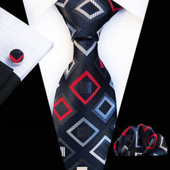 Men's Plaid Formal Tie Three Piece Suit with Accessories