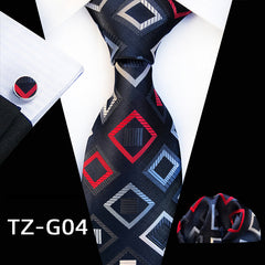 Men's Plaid Formal Tie Three Piece Suit with Accessories
