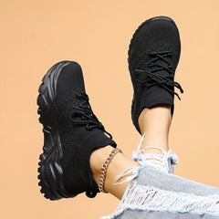 Women's Lace up Walking Shoes Thick Bottom Casual Knit Mesh Sneakers