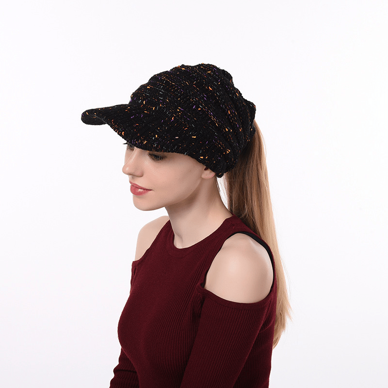 Oversized Chunky Knit Beanie Cap Soft Ribbed Slouchy Hat Brim Baseball Cap