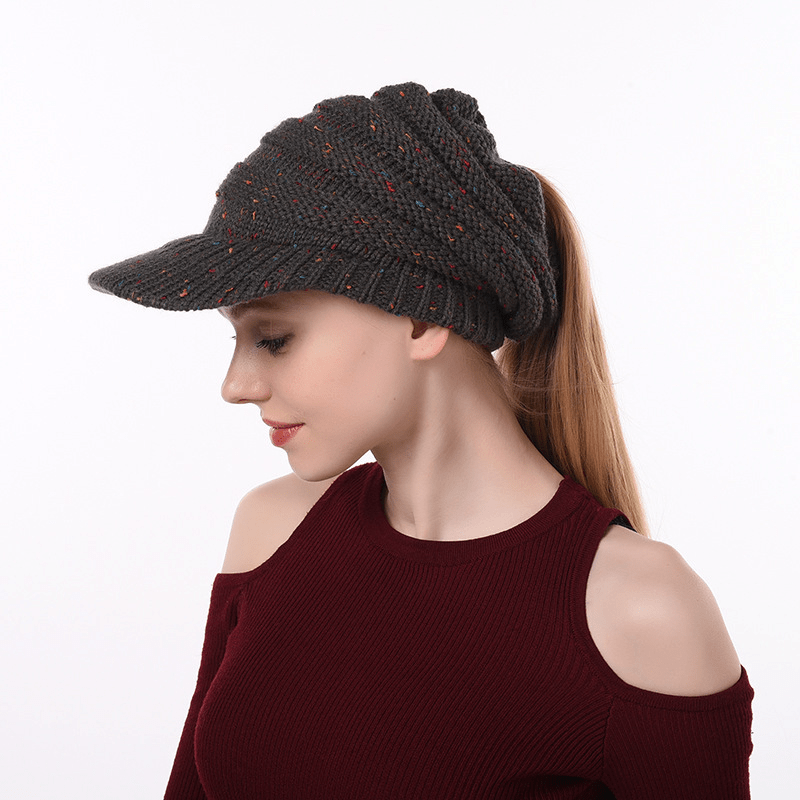 Oversized Chunky Knit Beanie Cap Soft Ribbed Slouchy Hat Brim Baseball Cap