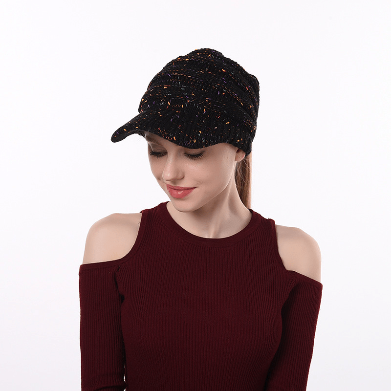 Oversized Chunky Knit Beanie Cap Soft Ribbed Slouchy Hat Brim Baseball Cap