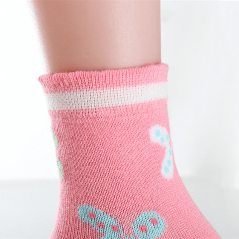 5pairs Baby Girls Socks Kids Butterfly Graphic Cotton Crew Socks