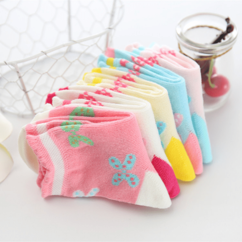 5pairs Baby Girls Socks Kids Butterfly Graphic Cotton Crew Socks