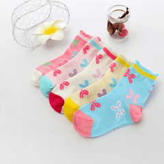 5pairs Baby Girls Socks Kids Butterfly Graphic Cotton Crew Socks