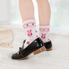 5 Pairs Baby Girls Cartoon Rabbit Strawberry Crew Socks Warm Winter