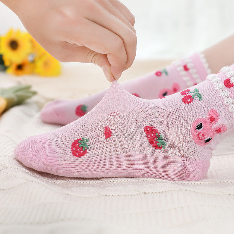 5 Pairs Baby Girls Cartoon Rabbit Strawberry Crew Socks Warm Winter
