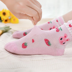 5 Pairs Baby Girls Cartoon Rabbit Strawberry Crew Socks Warm Winter