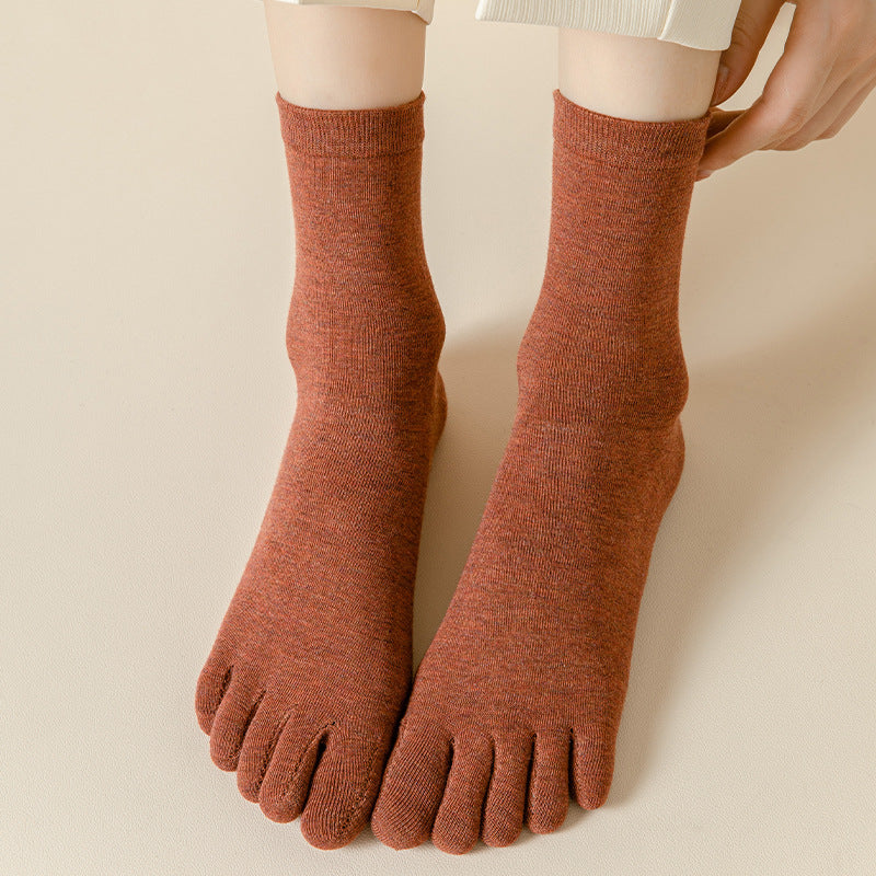 Comfortable Cotton Mid Tube Five Toe Socks for Women