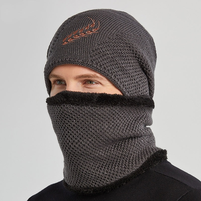 Men's Winter Embroidered Wheat Ear Pattern Knit Wool Hat & Muffler Set