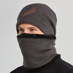 Men's Winter Embroidered Wheat Ear Pattern Knit Wool Hat & Muffler Set