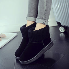 Minimalist Round Toe Knitting Ankle Boots Waterproof Plush Inside Short Tune Boo