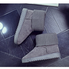 Minimalist Round Toe Knitting Ankle Boots Waterproof Plush Inside Short Tune Boo
