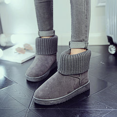 Minimalist Round Toe Knitting Ankle Boots Waterproof Plush Inside Short Tune Boo