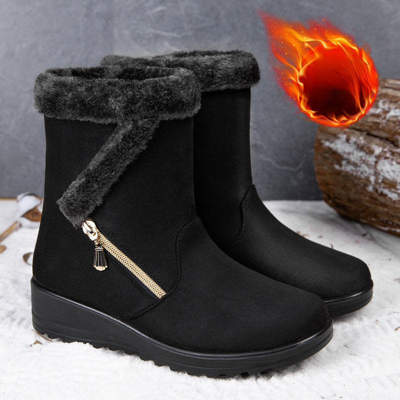 Women's Winter Snow Boots Faux Fur Lined Slip On Mid Calf Boots