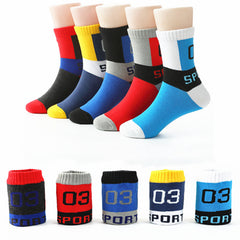 5 Pairs Kids Number Letter Crew Socks Warm Winter Boys Girls