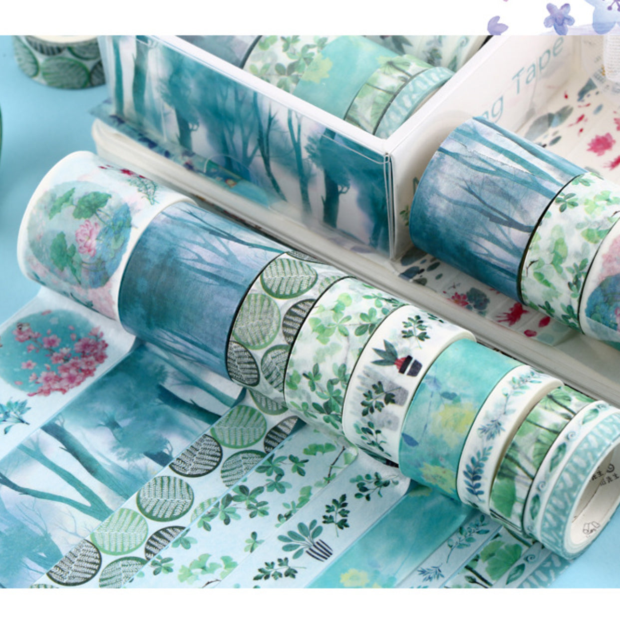 Green Leaves & Flowers Paper Adhesive Tape for DIY Scrapbook