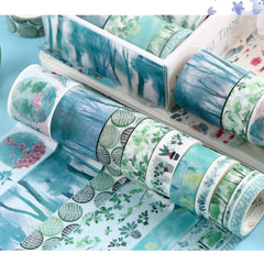 Green Leaves & Flowers Paper Adhesive Tape for DIY Scrapbook