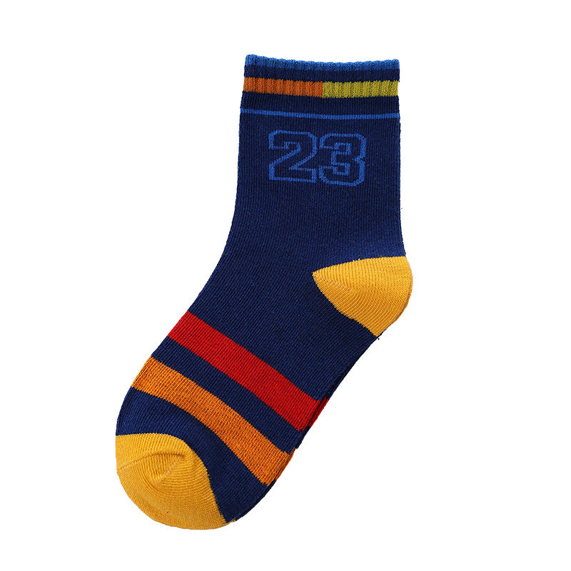 5 Pairs Kids Socks 23 Number Striped Crew Socks Warm Winter Girls Boys
