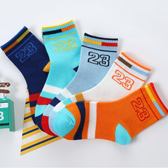 5 Pairs Kids Socks 23 Number Striped Crew Socks Warm Winter Girls Boys