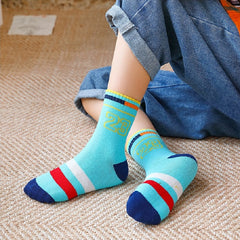 5 Pairs Kids Socks 23 Number Striped Crew Socks Warm Winter Girls Boys