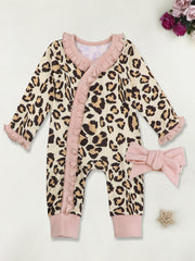 Baby Girls Leopard Print Romper & Bow Headband Set