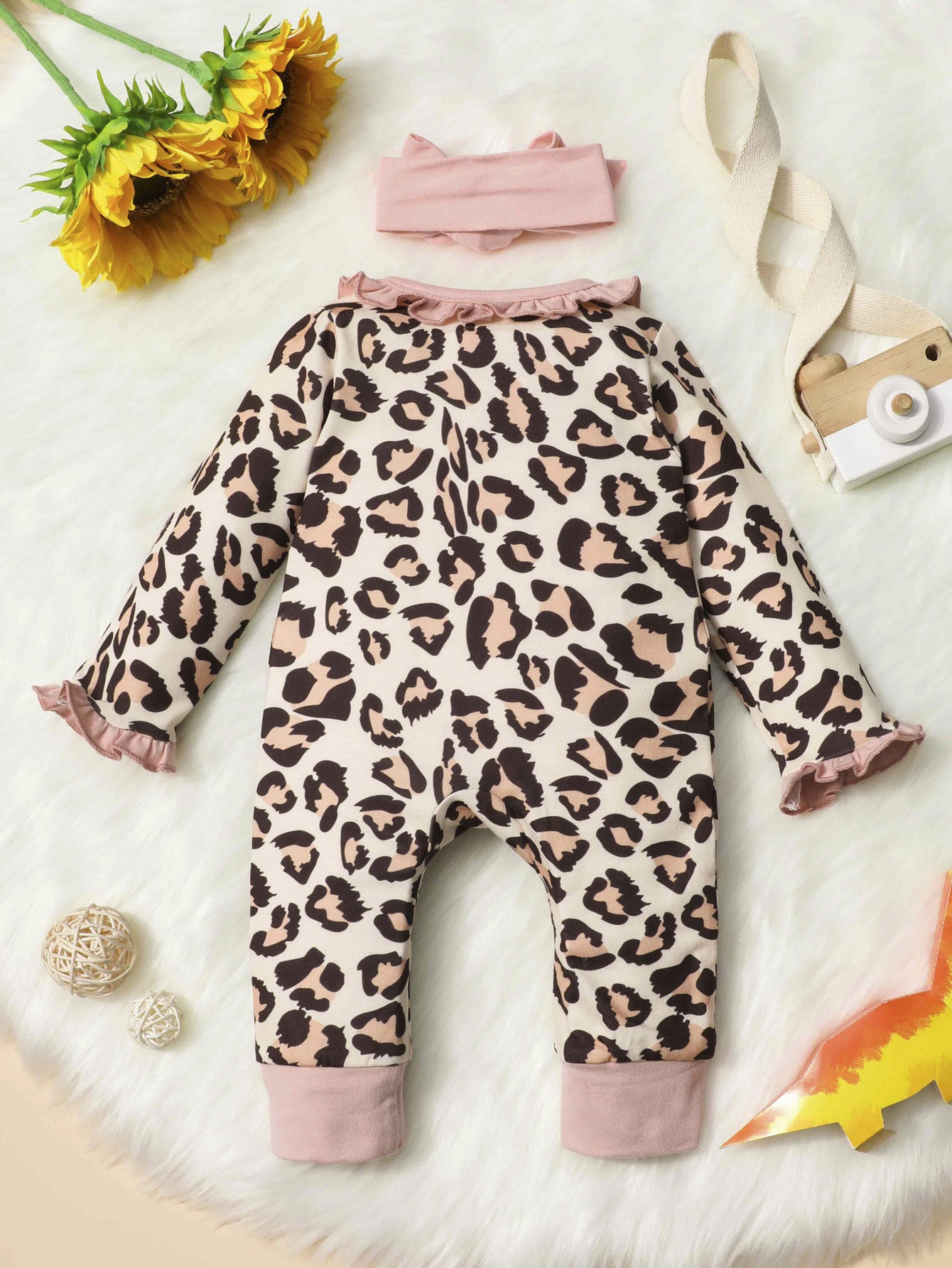 Baby Girls Leopard Print Romper & Bow Headband Set