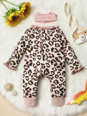Baby Girls Leopard Print Romper & Bow Headband Set