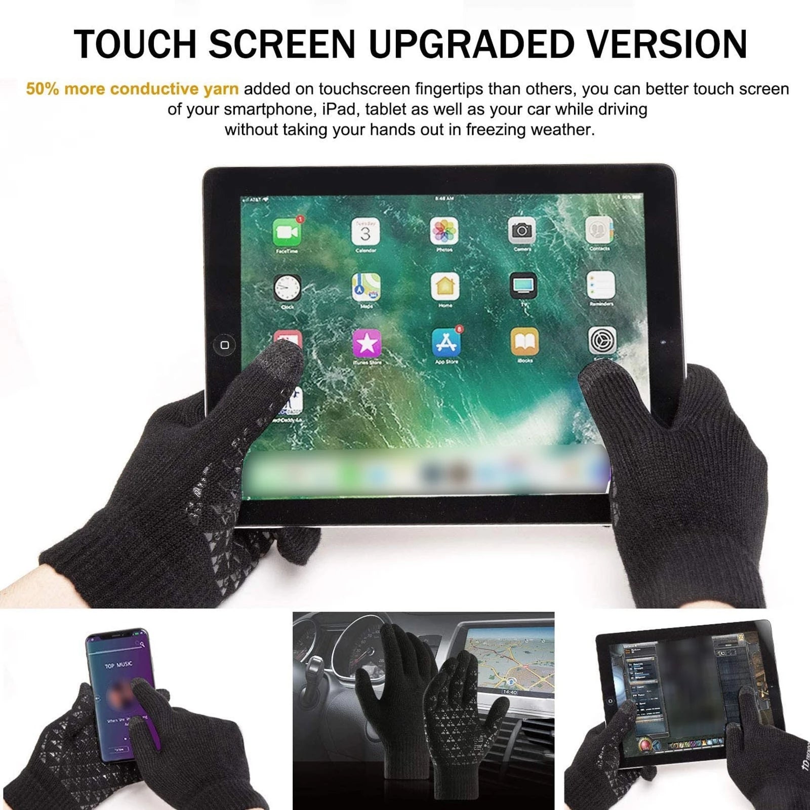 Winter Knitted Gloves Touch Screen Unisex Thicken Wool Mitten Outdoors Non slip