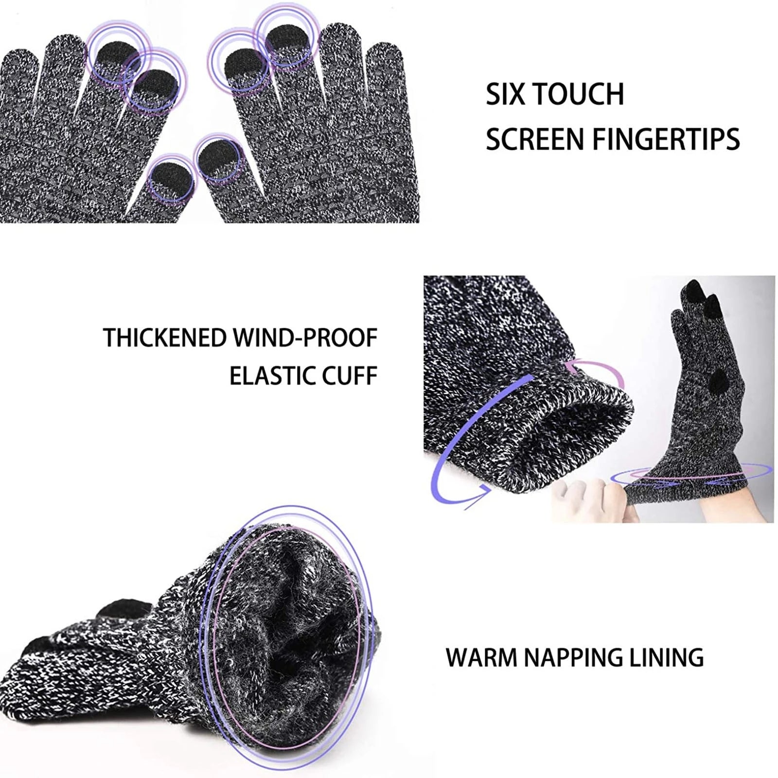 Winter Knitted Gloves Touch Screen Unisex Thicken Wool Mitten Outdoors Non slip