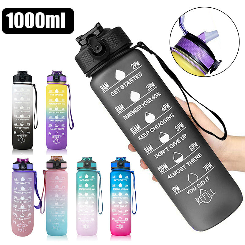 1L Water Bottle with Time Scale Leakproof Motivational Sport Cup