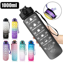 1L Water Bottle with Time Scale Leakproof Motivational Sport Cup