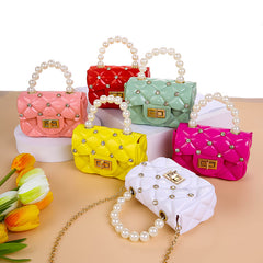 Argyle Texture Handbag with Faux Pearl Handle Mini Messenger Bag
