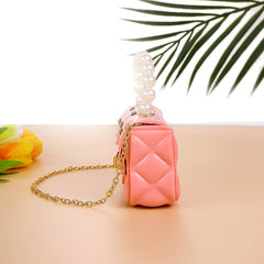 Argyle Texture Handbag with Faux Pearl Handle Mini Messenger Bag