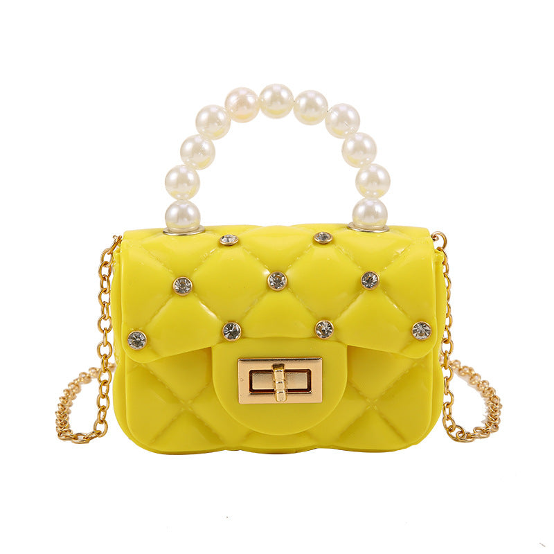 Argyle Texture Handbag with Faux Pearl Handle Mini Messenger Bag