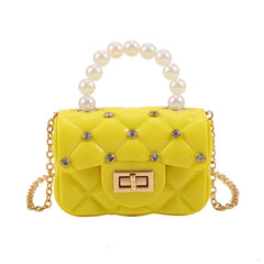 Argyle Texture Handbag with Faux Pearl Handle Mini Messenger Bag