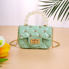 Argyle Texture Handbag with Faux Pearl Handle Mini Messenger Bag